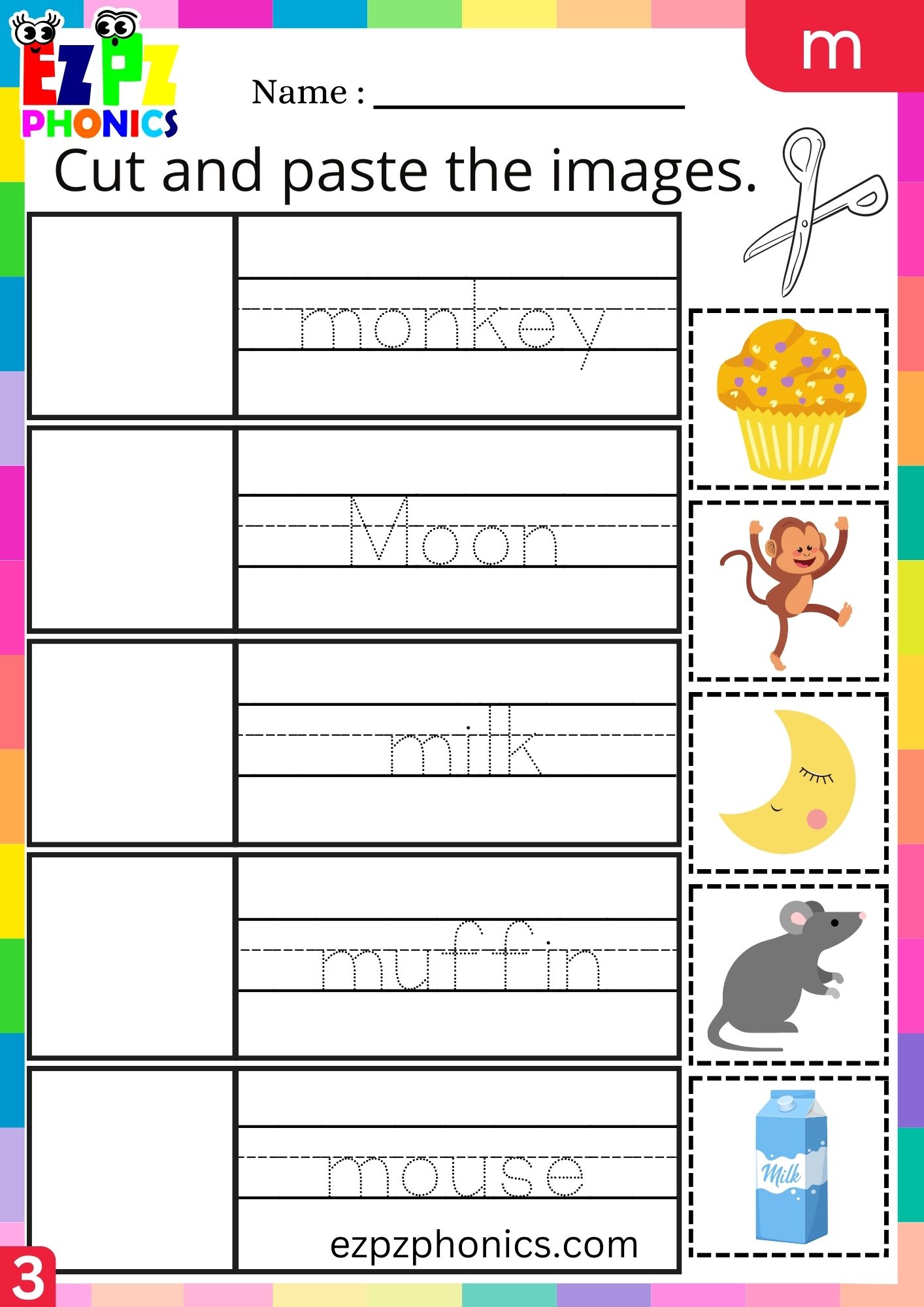 Letter m Cut and Paste the Images and Write the Words Group 3